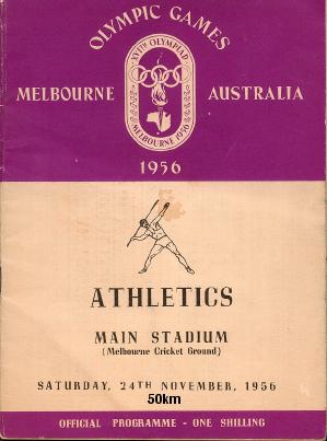 The cover of the Athetics Booklet for the 50 km day - 24/11/1956