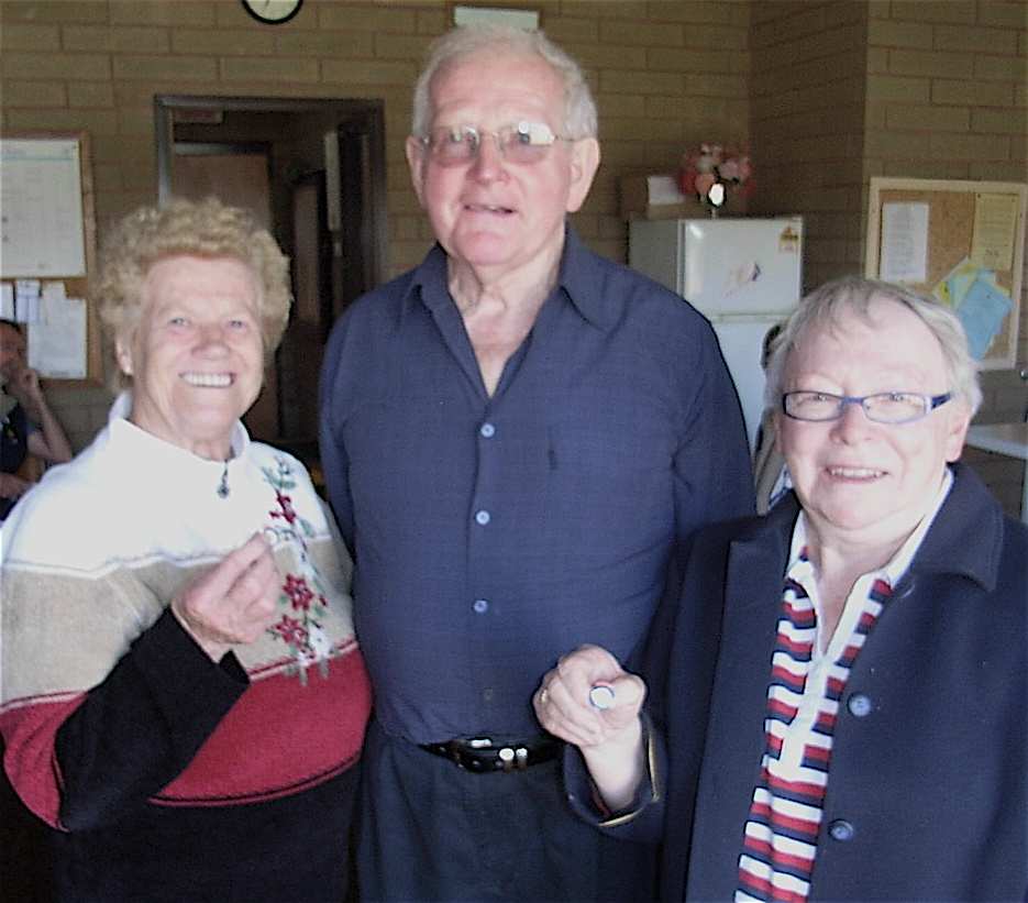 Joyce and Barb receive their Life Membership badges from President Harry Summers